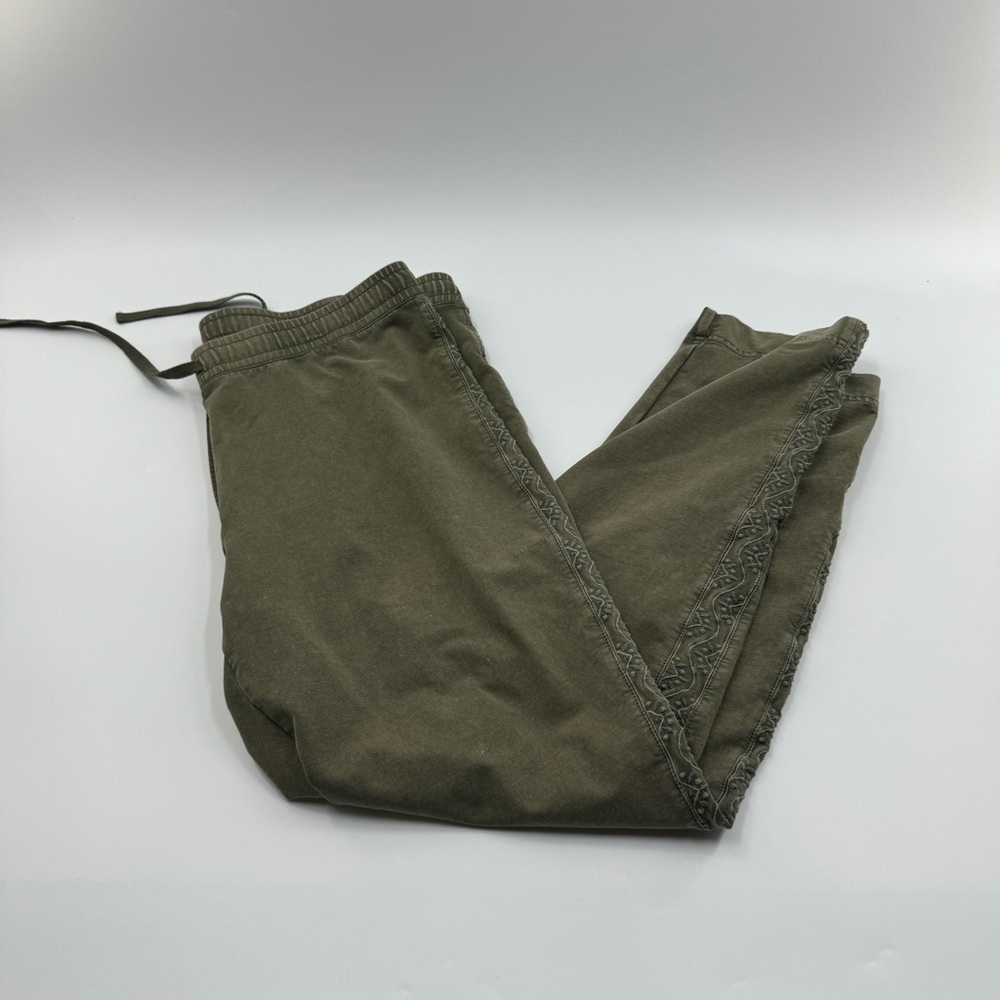 J. Jill Olive Green Drawstring Pants Embroidered Side Detail Size Small